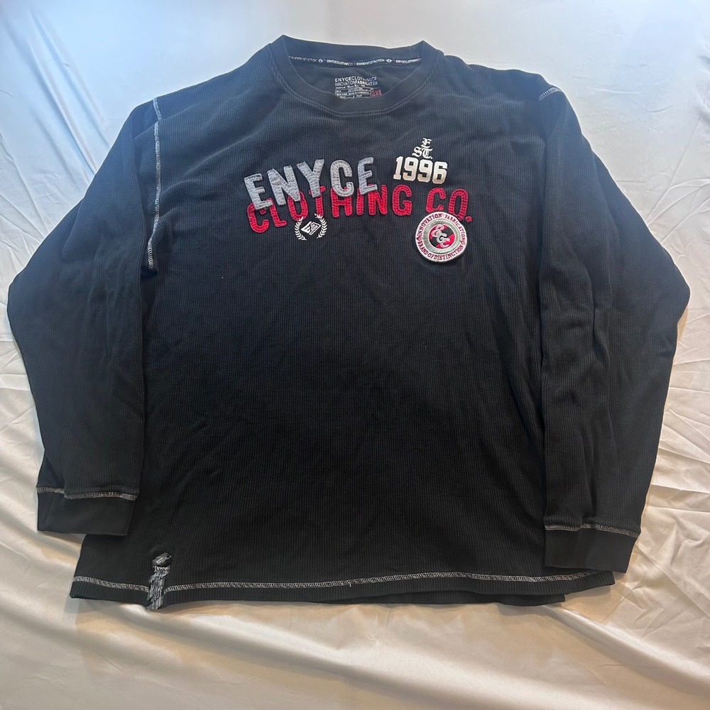 Enyce Clothing Co Mens 3XL Black Waffle Knit Thermal Long Sleeve Shirt Logo